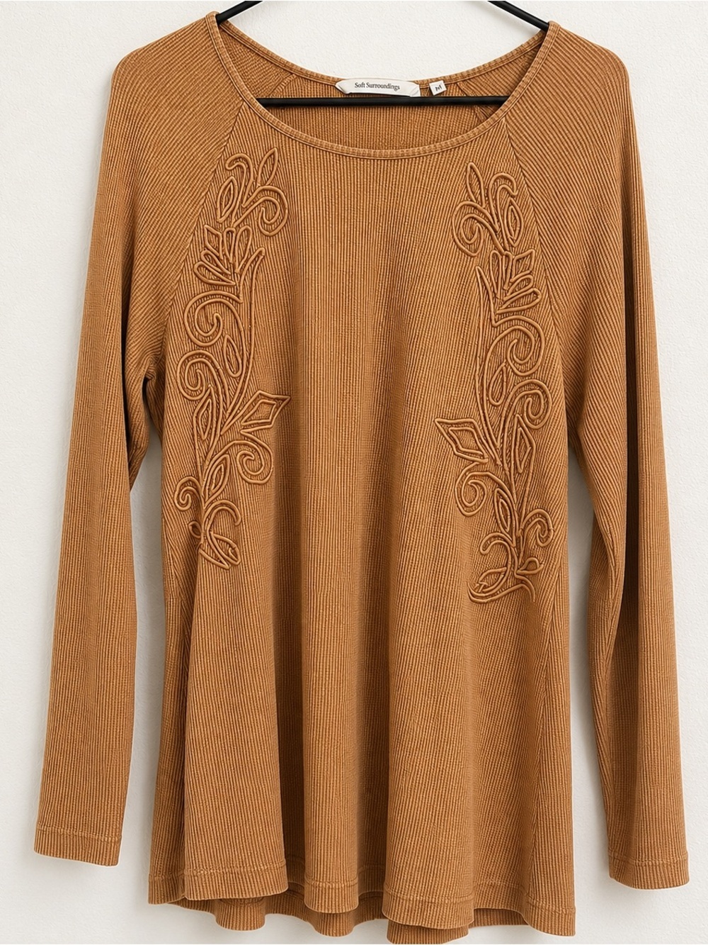 Soft Surroundings blouse waffle knit Embroidered Long Sleeve Top lounge relaxed